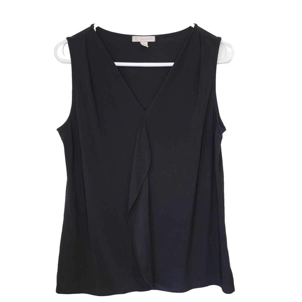 cb established 1962 Women's Black S Sleeveless Blouse with Ruffle